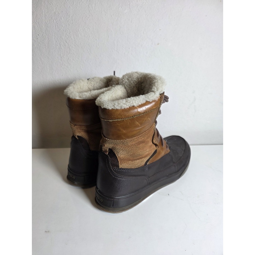 Polo Ralph Lauren Mens Lansing Snow Winter Boots Brown And Tan Suede Size 11 - Picture 4 of 10